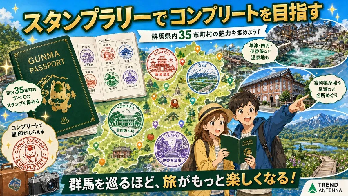 スタンプラリーでコンプリートを目指す。群馬県内35市町村のスタンプを集めるとコンプリート証印がもらえる