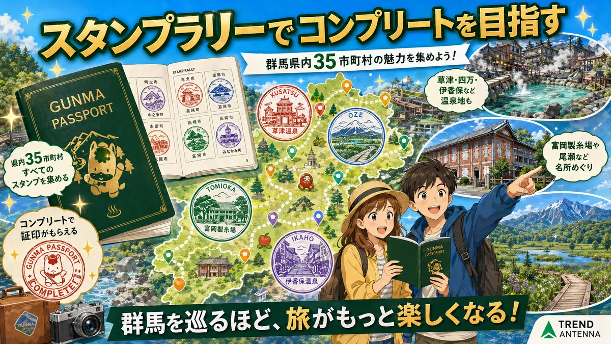 スタンプラリーでコンプリートを目指す。群馬県内35市町村のスタンプを集めるとコンプリート証印がもらえる